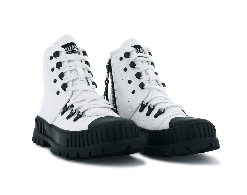 Zapatos Altas Palladium PALLASHOCK HKR HI Hombre Blancas Negras | Costa Rica-39628